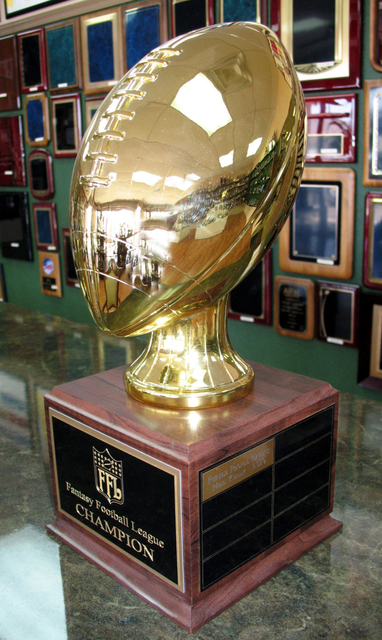 16" Tall Gold Plated Fantasy Football Traveling Trophy - Best Trophies