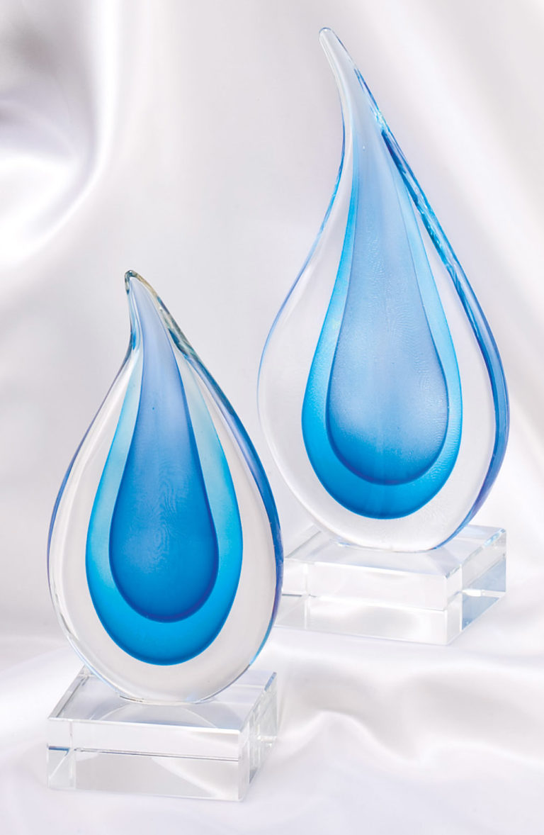 Art Glass Mounted On Clear Glass Base Best Trophies And Awards