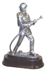 Resin Fireman Award with Gold &  Pewter Finish on Maroon Base