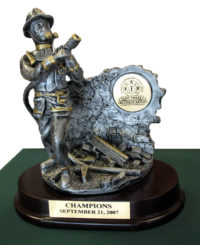 Resin Fireman Award with Gold &  Pewter Finish on Maroon Base